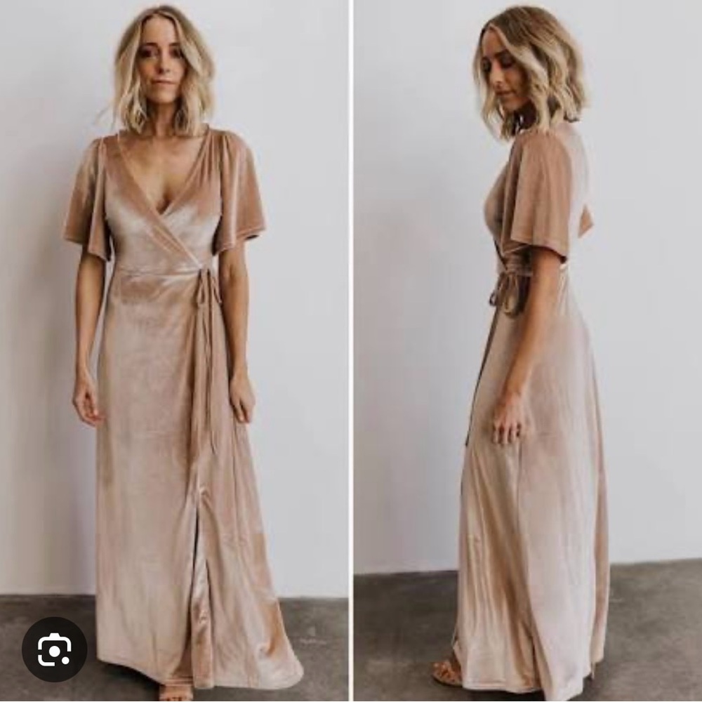 Baltic Born Meghan Velvet Wrap Maxi Dress in Soft Tan/Shell